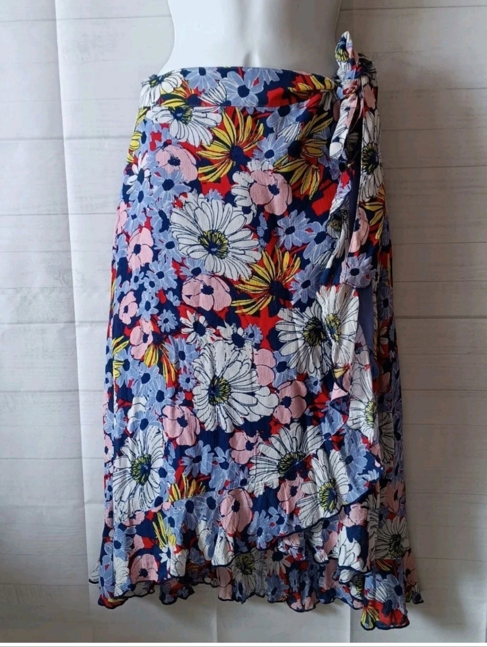 Anthropologie Maeve Floral Midi Wrap Ruffle Skirt